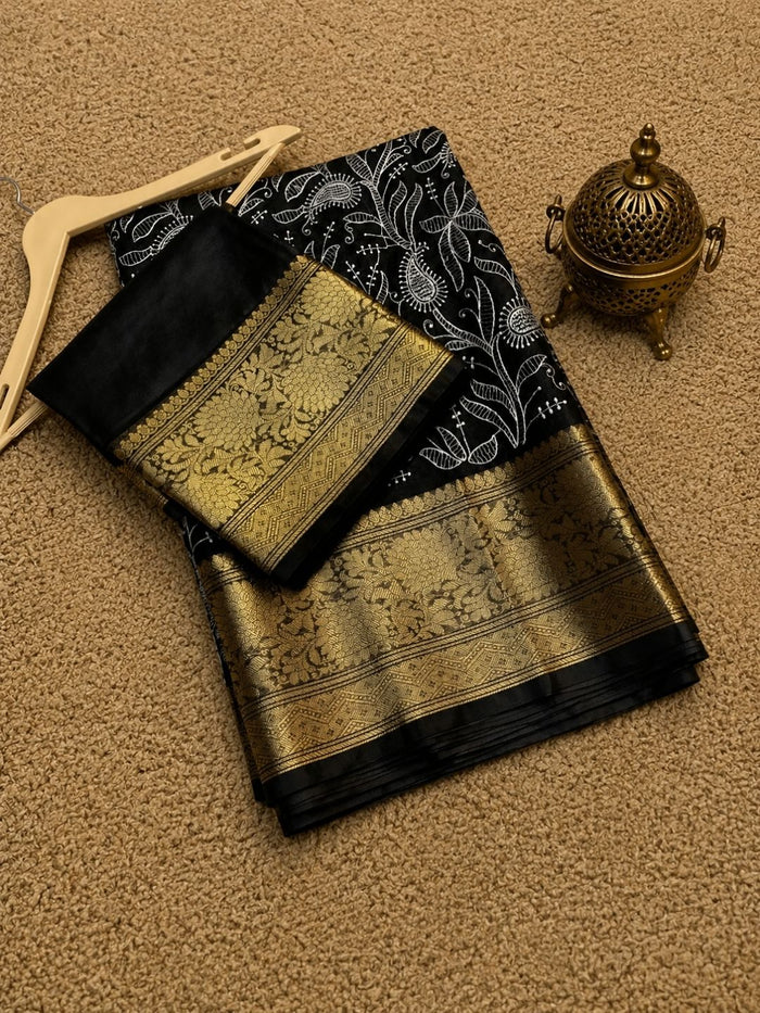 Indiehaat | Black Organza Silk Saree | Embroidery