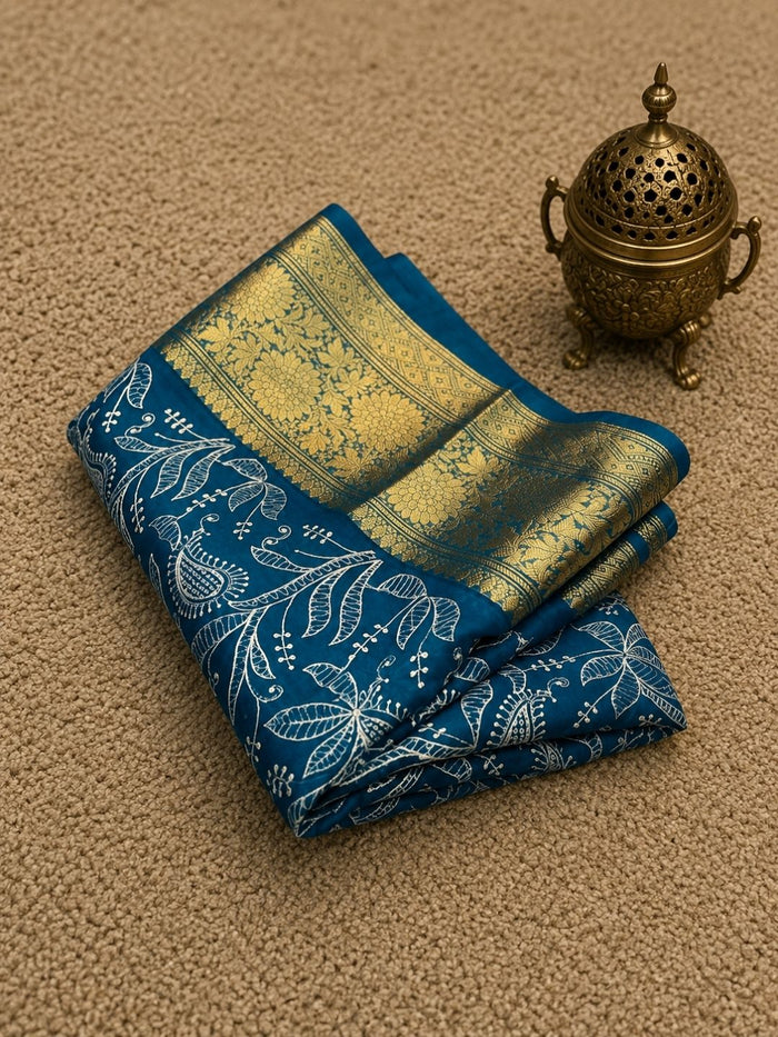 Indiehaat | Blue Organza Silk Saree | Embroidery
