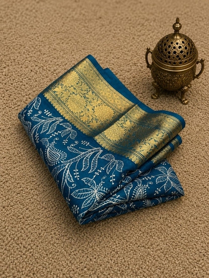 Indiehaat | Blue Organza Silk Saree | Embroidery