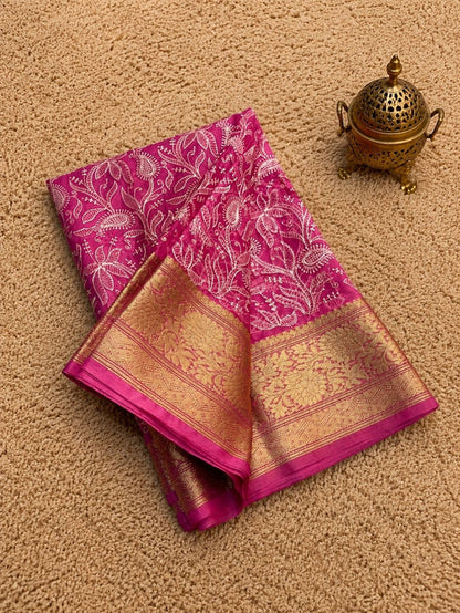 Indiehaat | Pink Organza Silk Saree | Embroidery