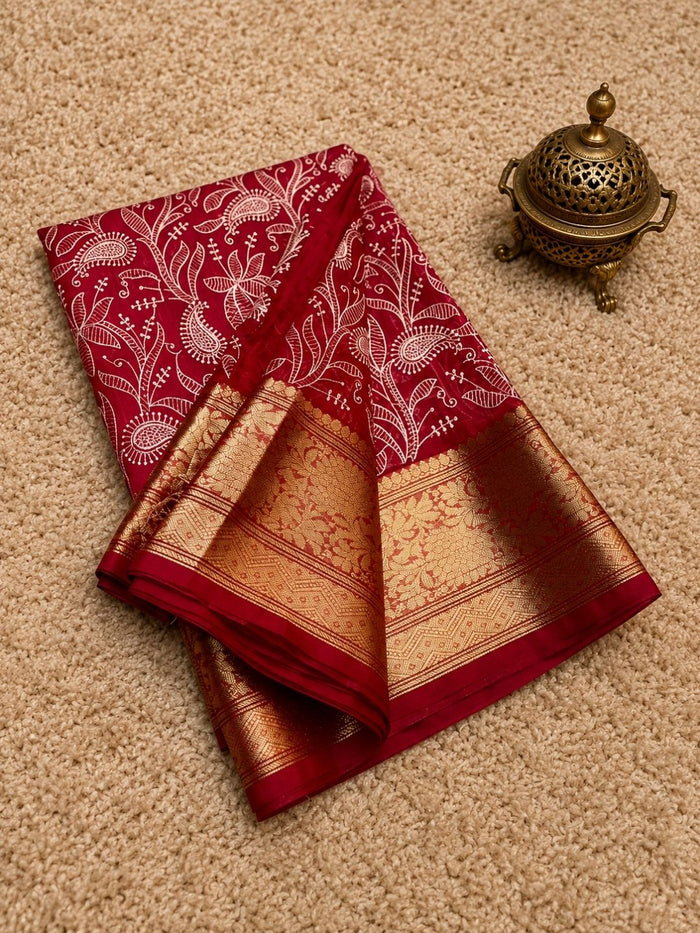 Indiehaat | Red Organza Silk Saree | Embroidery