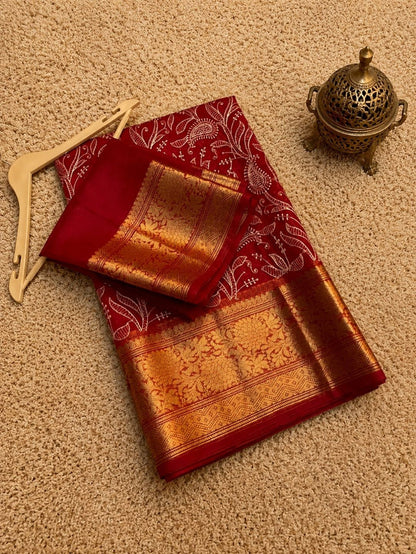 Indiehaat | Red Organza Silk Saree | Embroidery