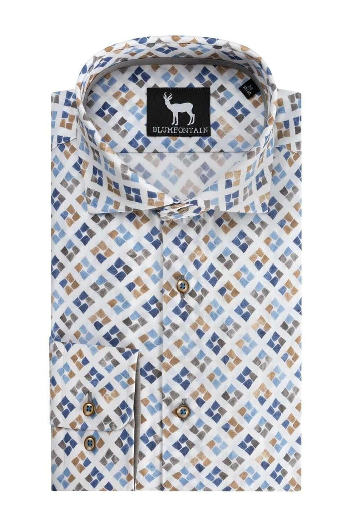 Diagonaalprint blauwbruin