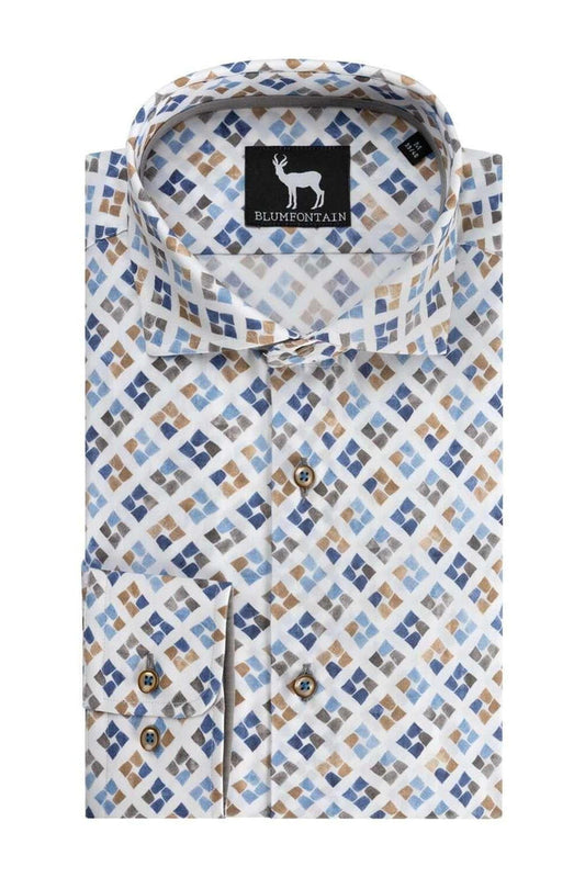 Diagonaalprint blauwbruin