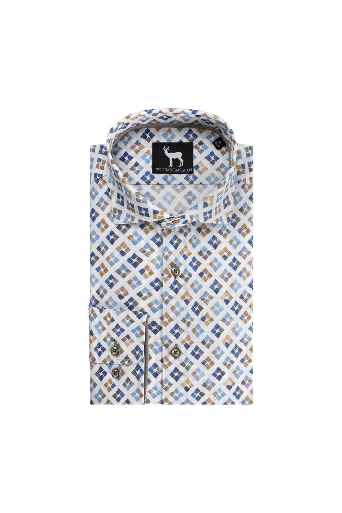Diagonaalprint blauwbruin