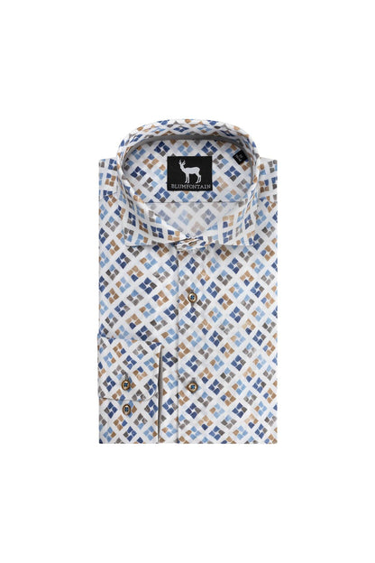 Diagonaalprint blauwbruin