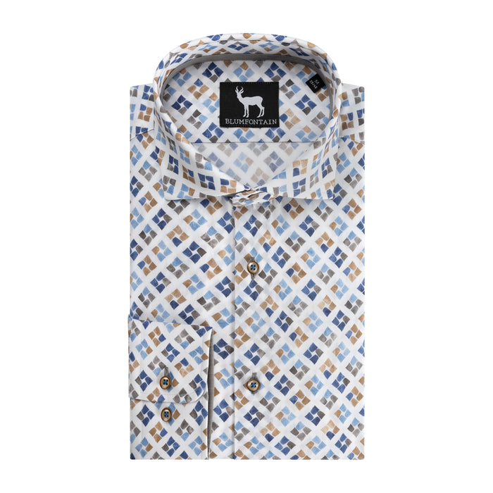 Diagonaalprint blauwbruin