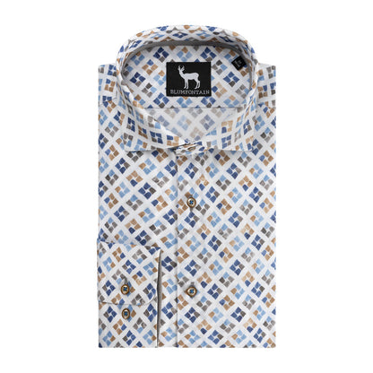 Diagonaalprint blauwbruin