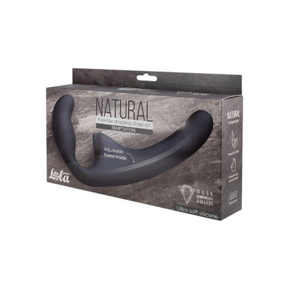 Dildo dublu LOLA NATURAL Temptation, strap-on fără ham, din silicon moale, culoare negru, lungime 23.5 cm