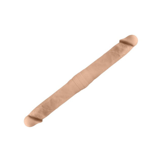 Dildo dublu SILEX-D Double Dong S Size, pentru dublă penetrare, reactiv la căldură, lungime 38.5 cm, culoarea pielii