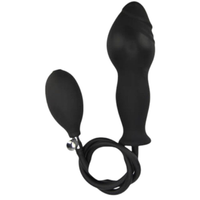 Dildo gonflabil LOVING JOY 6” Silicone Inflatable Dildo, cu pompă pentru umflare, din silicon cu striații, lungime 15 cm, negru