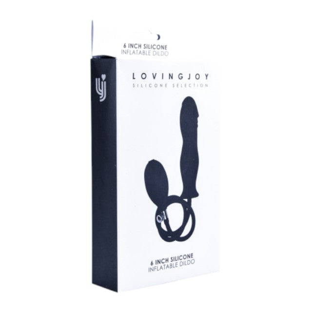 Dildo gonflabil LOVING JOY 6” Silicone Inflatable Dildo, cu pompă pentru umflare, din silicon cu striații, lungime 15 cm, negru
