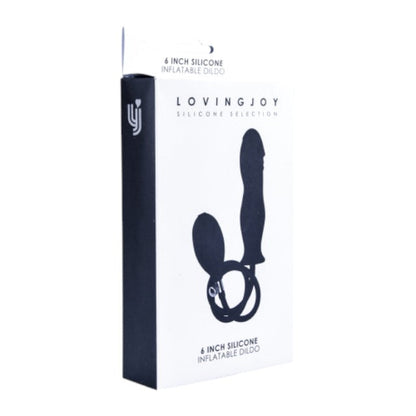 Dildo gonflabil LOVING JOY 6” Silicone Inflatable Dildo, cu pompă pentru umflare, din silicon cu striații, lungime 15 cm, negru