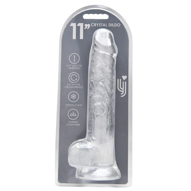 Dildo LOVING JOY 11” Dildo with Balls, design realist cu testicule, bază cu ventuză, lungime 28 cm, transparent