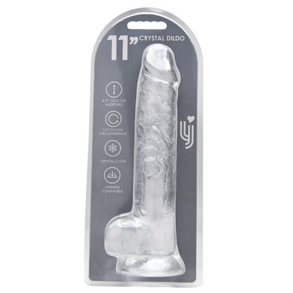 Dildo LOVING JOY 11” Dildo with Balls, design realist cu testicule, bază cu ventuză, lungime 28 cm, transparent