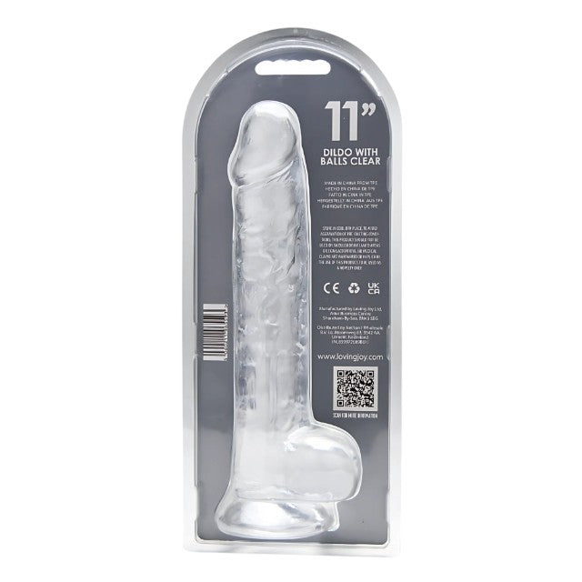 Dildo LOVING JOY 11” Dildo with Balls, design realist cu testicule, bază cu ventuză, lungime 28 cm, transparent