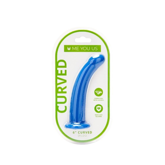 Dildo ME YOU US Blue Curved Silicone Dildo, compatibil cu hamuri strap-on, hipoalergenic, lungime 16.5 cm, albastru