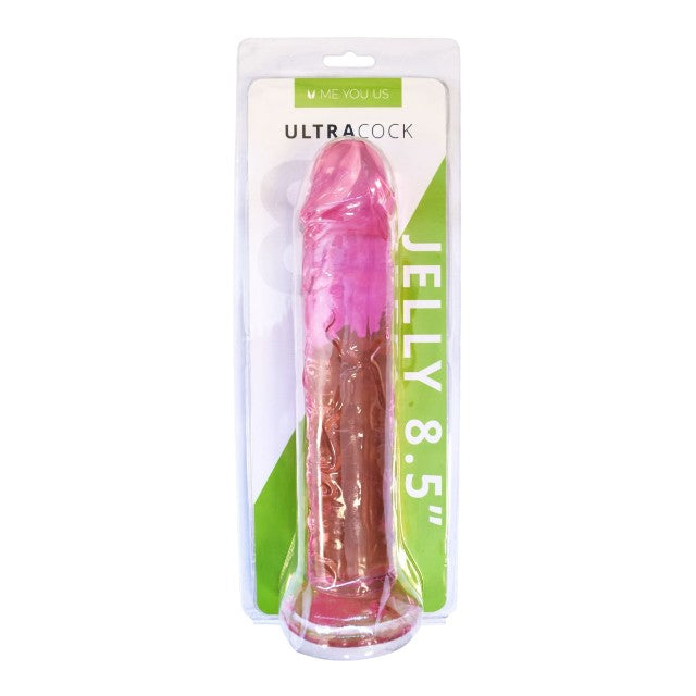 Dildo ME YOU US Ultra Cock Jelly, compatibil cu hamuri strap-on, rezistent la apa, lungime 22 cm, culoare roz