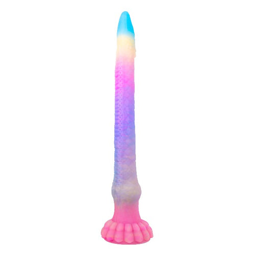 Dildo monster NO. 419 ZONE Series TENTAEEL, în formă de tentacul, fosforescent, bază cu ventuză, 44.5 cm, multicolor