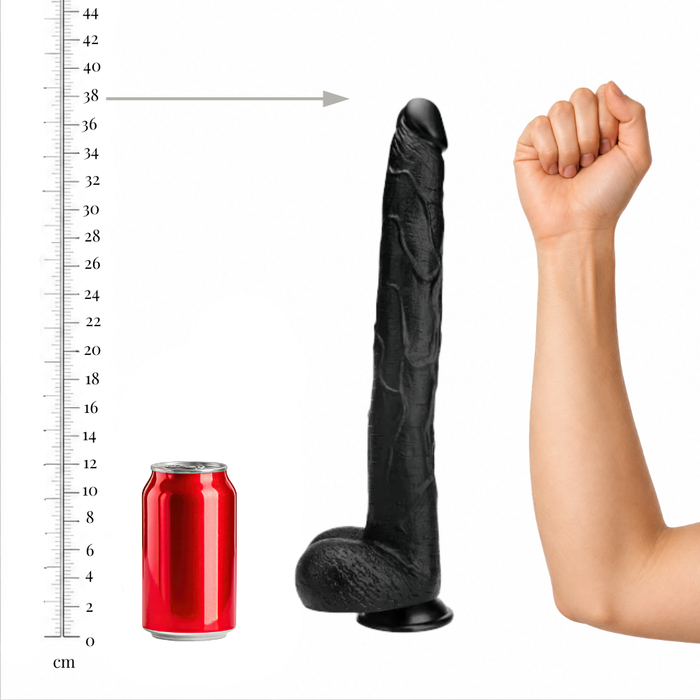 Dildo PROWLER RED The Destroyer, cu bază cu ventuză pentru fixare, rezistent la apa, lungime 38 cm, negru