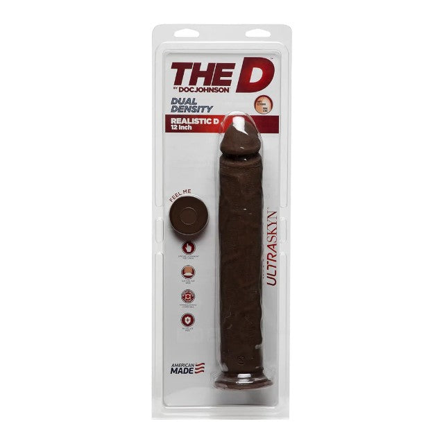 Dildo realist DOC JOHNSON THE D - Dual Density, bază cu ventuză pentru fixare, lungime 30 cm, culoarea maro