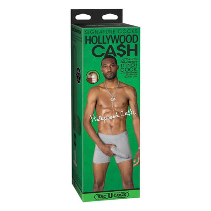 Dildo realist DOC JOHNSON Ultraskyn Signature Cocks - Hollywood Cash, bază cu ventuză pentru fixare, 29 cm, culoarea maro