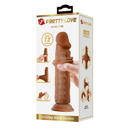 Dildo realist PRETTY LOVE Quentin, cu material flexibil care imită pielea, bază cu ventuză, 18.4 cm, maro