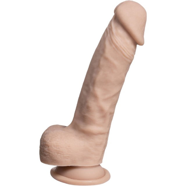 Dildo SILEX-D 8” Model 1, design realist cu testicule, reactiv la căldură, bază cu ventuză, lungime 21 cm, culoarea pielii