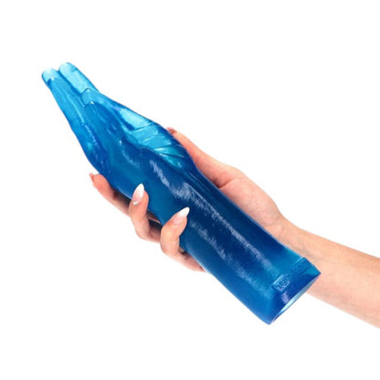 Dildo TOYZ4LOVERS Extreme Mania, în formă de mână, pentru fisting, lungime 28 cm, diametru 6.5 cm, albastru transparent