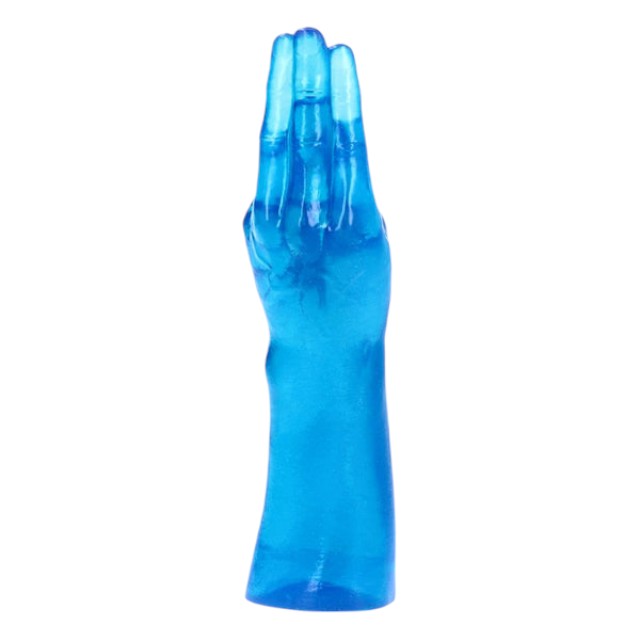 Dildo TOYZ4LOVERS Extreme Mania, în formă de mână, pentru fisting, lungime 28 cm, diametru 6.5 cm, albastru transparent
