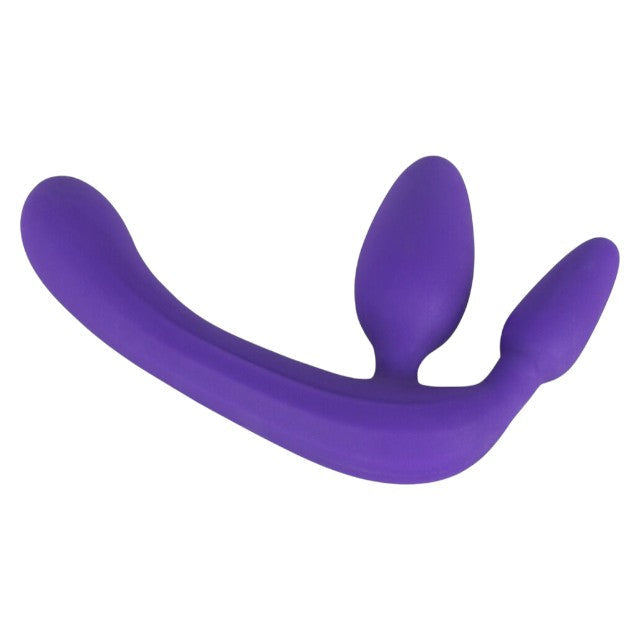 Dildo triplu YOU2TOYS Strapless Strap-On, strap-on fără ham cu plug anal integrat, culoare mov, lungime 20 cm