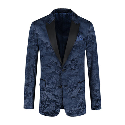 Dinnerjacket paisley velvet blauw met blauw paisley patroon en satijnen sjaalkraag.
