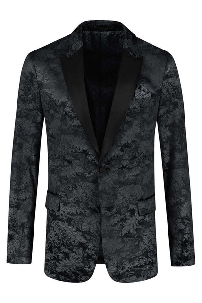 Dinnerjacket paisley velvet zwart met satijnen sjaalkraag en verfijnde voering in diepzwart.