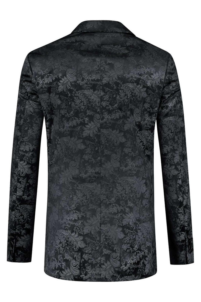Dinnerjacket paisley velvet zwart achterkant met satijnen sjaalkraag en verfijnde voering.