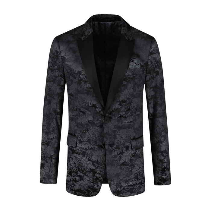 Dinnerjacket paisley velvet zwart - diepzwart paisley dinerjasje met satijnen sjaalkraag.