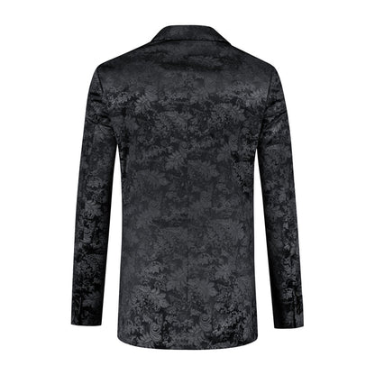 Dinnerjacket paisley velvet zwart, diepzwart paisley dinerjasje met satijnen sjaalkraag, achteraanzicht