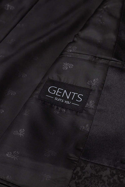 Dinnerjacket paisley zwart - GENTS suit label on elegant black dinner jacket with paisley jacquard.