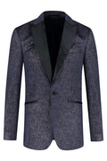 Dinnerjacket velvet paisley blauw - elegante dinerjasje met paisley patroon en knoopsluiting in blauw.