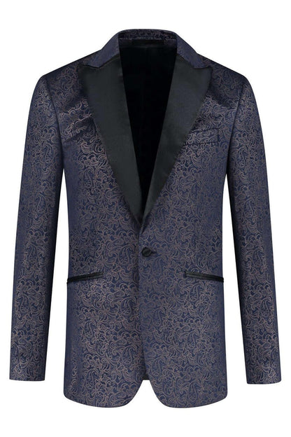 Dinnerjacket velvet paisley blauw - elegante dinerjasje met paisley patroon en knoopsluiting in blauw.