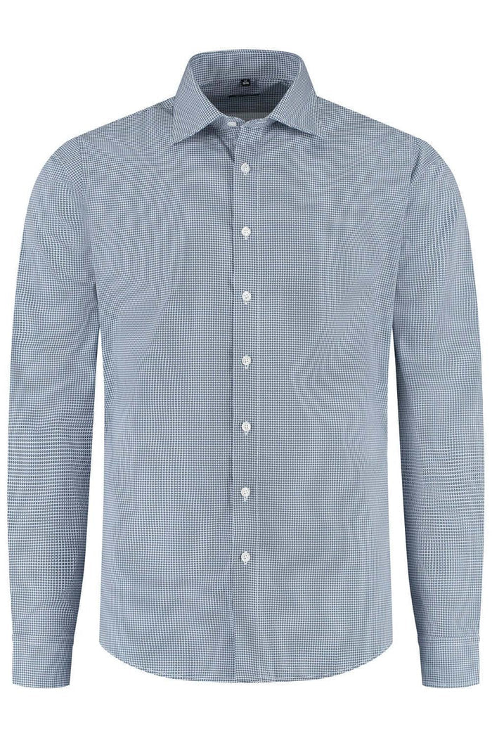 Dotprint blauw-wit klassiek katoenen overhemd met subtiel blauw-wit puntjespatroon