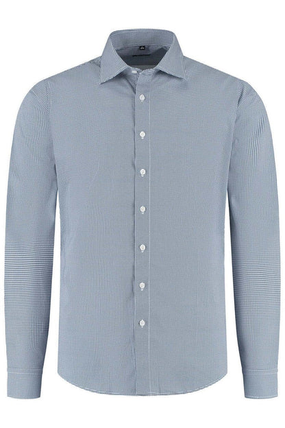 Dotprint blauw-wit klassiek katoenen overhemd met subtiel blauw-wit puntjespatroon