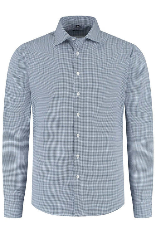 Dotprint blauw-wit klassiek katoenen overhemd met subtiel blauw-wit puntjespatroon