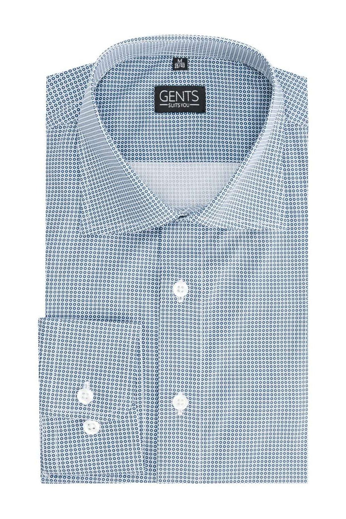 Dotprint blauw-wit klassiek katoenen overhemd met blauw-wit puntjespatroon.