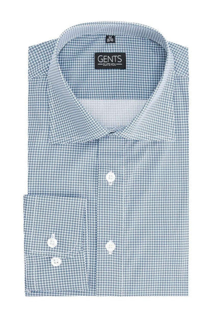 Dotprint blauw-wit klassiek katoenen overhemd met blauw-wit puntjespatroon.