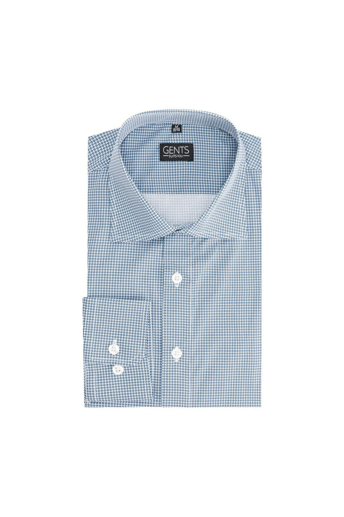 Dotprint blauw-wit klassiek katoenen overhemd met blauw-wit puntjespatroon, perfect voor elke gelegenheid.