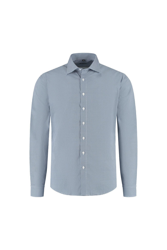 Dotprint blauw-wit klassiek katoenen overhemd met subtiel blauw-wit puntjespatroon