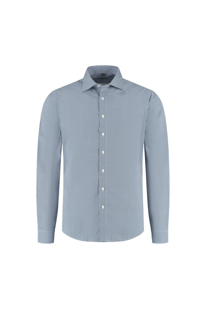 Dotprint blauw-wit klassiek katoenen overhemd met subtiel blauw-wit puntjespatroon