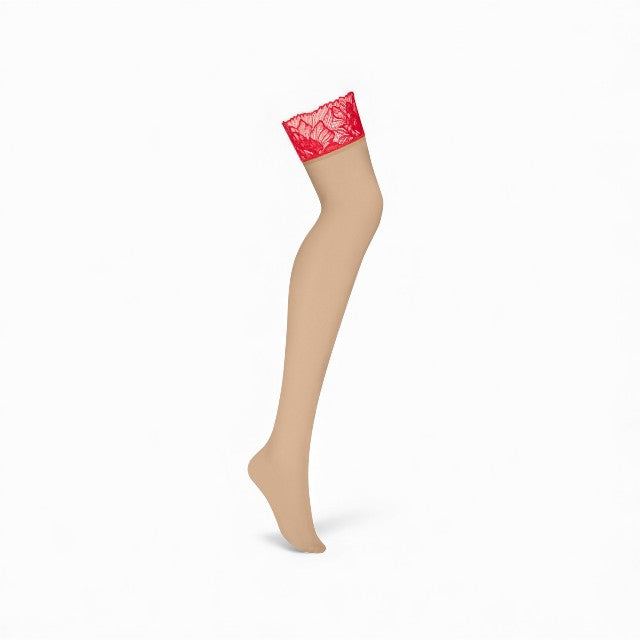 Dresuri sexy OBSESSIVE Matildea, design cu benzi de dantelă roșie, culoarea pielii, mărime S/M