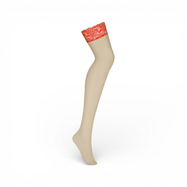 Dresuri sexy OBSESSIVE, pentru portjartier, cu benzi din dantelă roșie, culoarea pielii, mărime L/XL (model 838-STO-3)
