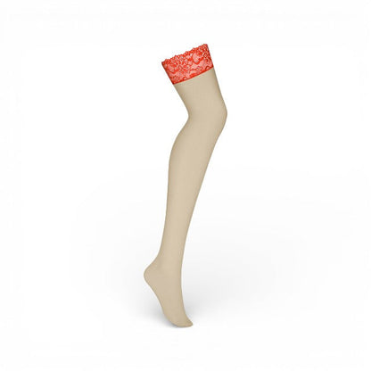 Dresuri sexy OBSESSIVE, pentru portjartier, cu benzi din dantelă roșie, culoarea pielii, mărime L/XL (model 838-STO-3)